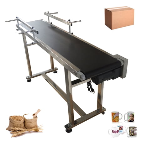 PreAsion Conveyor With Double Guardrail 59*11.8" Black PVC Belt Conveyor Industrial Conveyor System