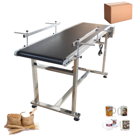 PreAsion Conveyor With Double Guardrail 59*15.7" Black PVC Belt Conveyor Industrial Conveyor System