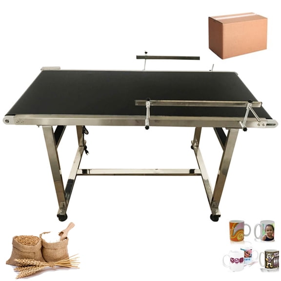 PreAsion Conveyor With Double Guardrail 59*19.6" Black PVC Belt Conveyor Industrial Conveyor System