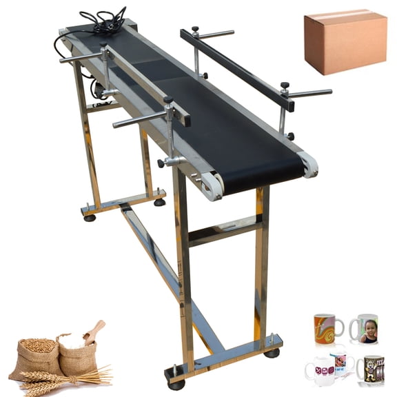 PreAsion Conveyor With Double Guardrail 59*7.8" Black PVC Belt Conveyor Industrial Conveyor System