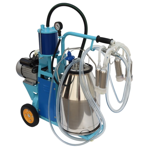 PreAsion Electric Piston Milking Machine with 25L/6.6Gallon Stainless Steel Bucket for Cow Goat Sheep Miking