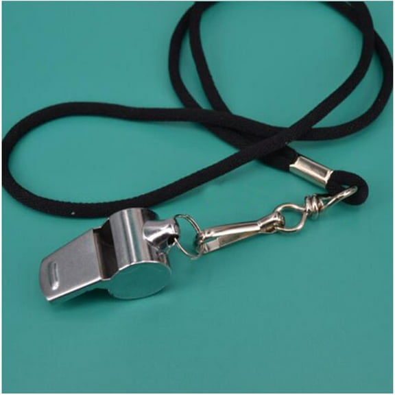 PreAsion Metal Referee Whistle with Black Lanyard (Silver)