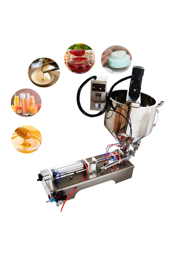 Paste Liquid Filling Machine 500-3000ml Pneumatic Stainless Steel Piston Heating and Stirring Filling Machine for Cosmetic Oil Honey Cream Shampoo Filling Single Nozzle