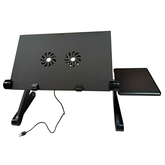 PreAsion Portable Laptop Desk Adjustable Metal Stand Vented Table with Cooling Fan (Black)