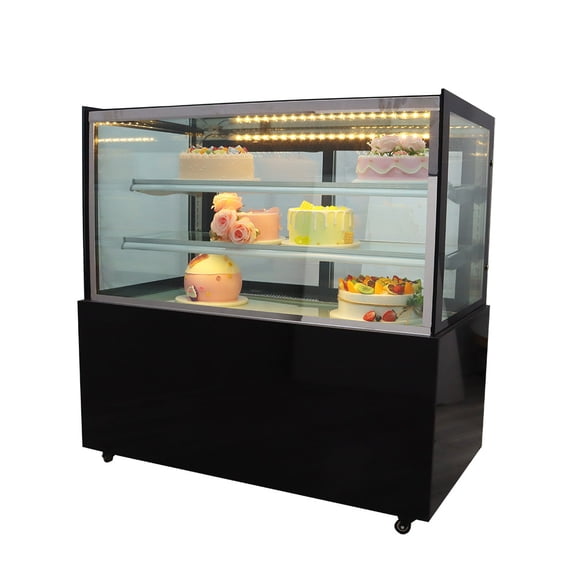 PreAsion Refrigerated Cake Display Cabinet Floor Standing Right Angle Bakery Showcase with Heating Wire Defogging Glass 220V