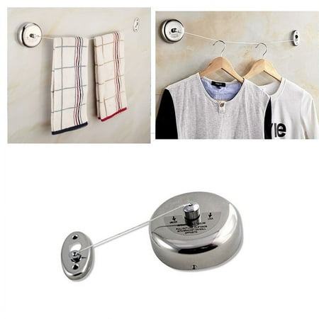 PreAsion Retractable Single Clothes Line Laundry Clothesline with Nylon Rope String Stainless Steel