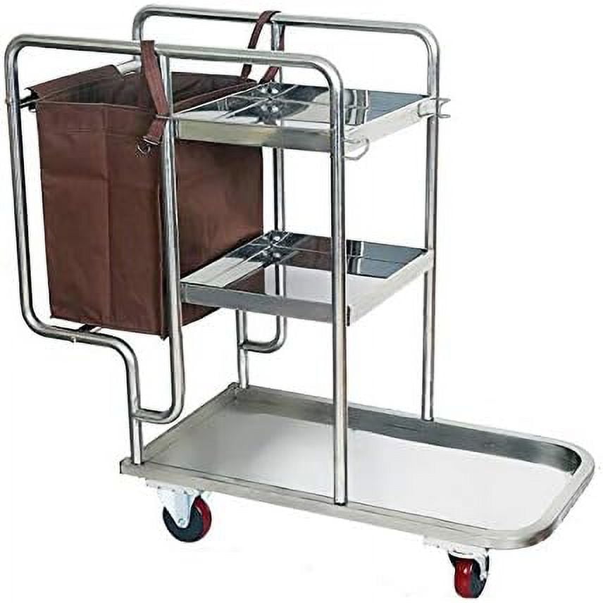 PreAsion Stainless Steel Janitor Cart With 3 Cloth Bag Traditional Cleaning Housekeeping Cart