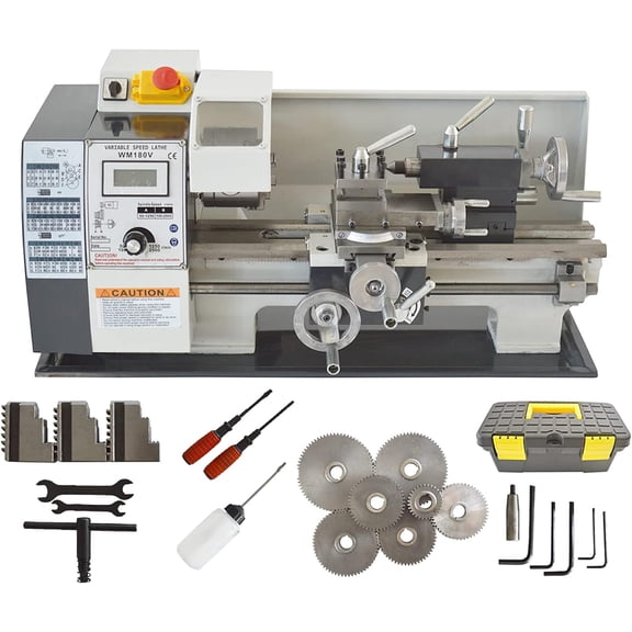 PreAsion WM180V Precision Metal Bench Lathe Metric Precision Metal Bench Lathe Brushless Motor Turning Machine 600W 7"*12"