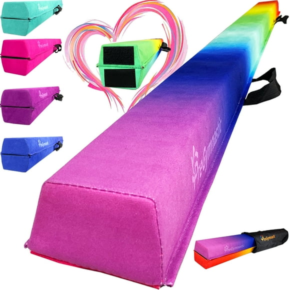 PreGymnastic 6FT/8FT/9.5FT Folding Balance Beam for Kids 3-12,Foldable Gymnastics Floor Beam-Extra Firm Suede Cover with Sticker and Carry Bag for Home-Gym Equipment for Toddler Teenager