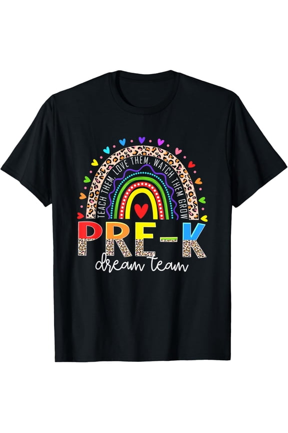 PreK Dream Team Leopard Rainbow Teacher Squad Back to School Adult T-shirt