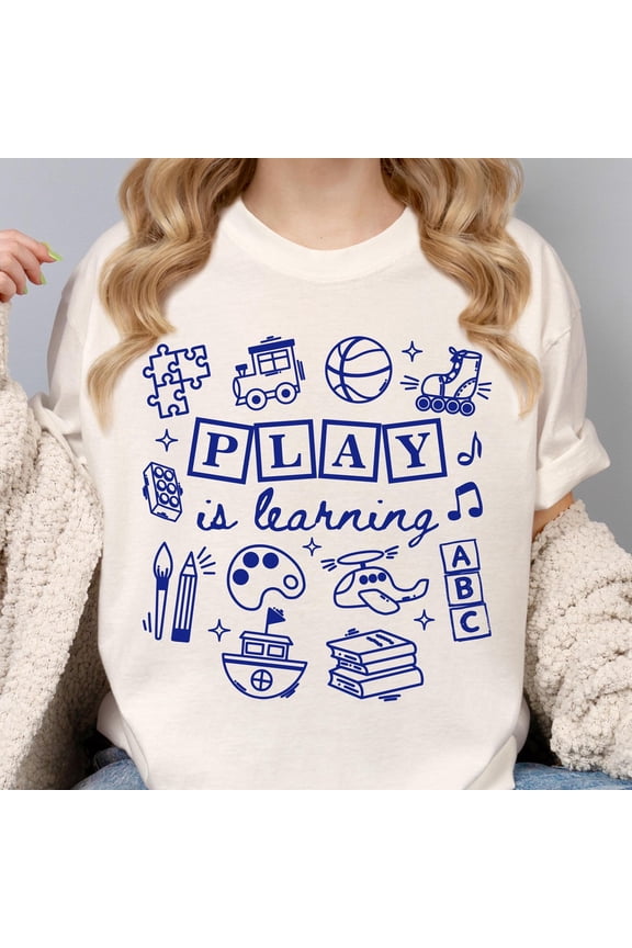 PreK Teacher TShirt Unisex GarmentDyed Tee Play is Learning Preschool Pre K Early Educatio