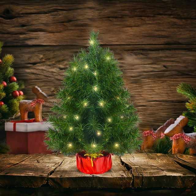 PreLit Xmas Tree, 2ft Artificial Small Tabletop Christmas Pine Tree
