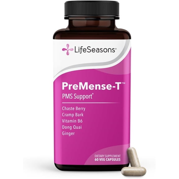 LifeSeasons - PreMense-T - PMS Relief Supplement - Support for Pre-Menstrual Symptoms, Cramping & Breast Tenderness - Nourish Tissue - Ginger Crampbark Dong Quai Chasteberry & Vitamin B6-60 Capsules