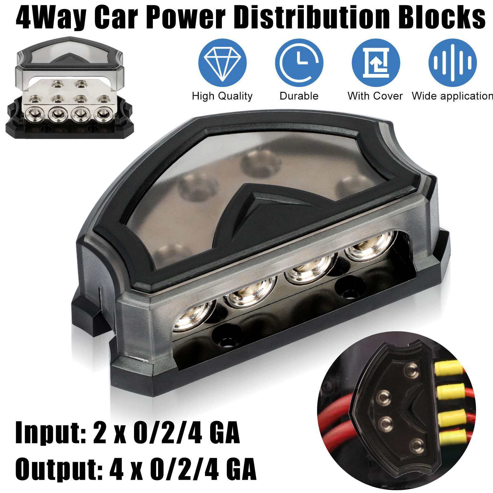 0/2/4 Gauge in 2/4/8 Gauge Out Power Ground Distributor Blocks,1 in 5 Way Car Po