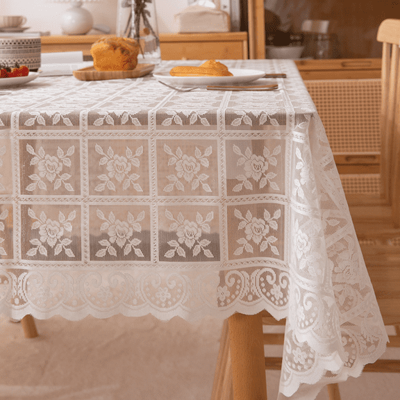 PrePat Beige square lace openwork tablecloth retro European embroidery table linen wedding party garden home decoration