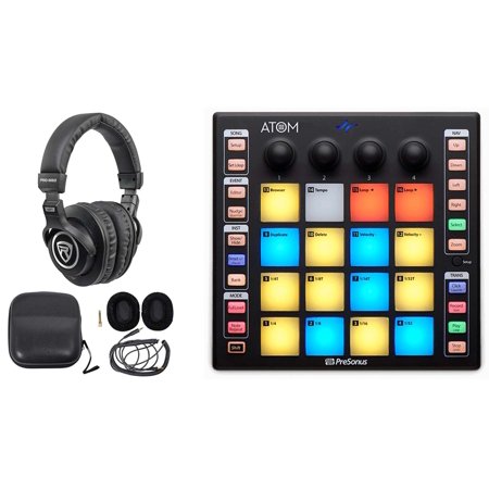 PreSonus ATOM 16 Pad USB MIDI RGB DJ Controller with Studio One Software, Headphones, Black