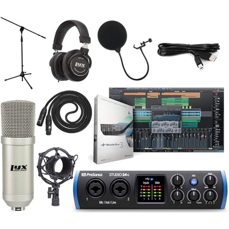 PreSonus Studio 24c USB-C 2×2 Audio/MIDI Interface Bundle – Mic, Headphones, DAW & More