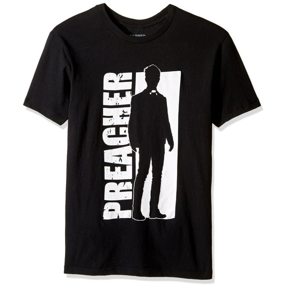 Preacher AMC Mens T-Shirt - Silhouette of Preacher Against Name (Small)