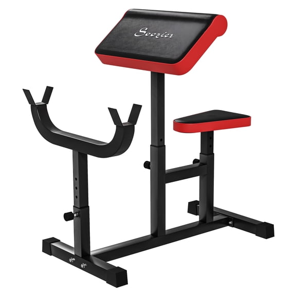 Preacher Curl Bench 265 LBS, Adjustable Bicep Isolation Machine for Strength Training, Seated Arm Curl Station, Dumbbell/Barbell Compatible, Black