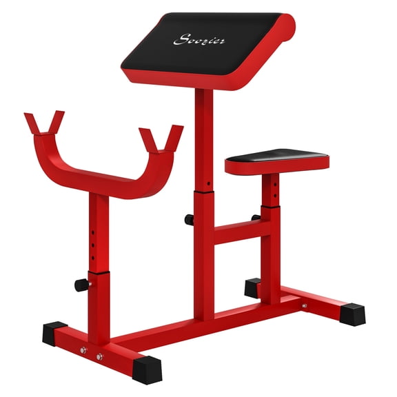 Preacher Curl Bench - 265 LBS Adjustable Bicep Isolation Station - Strength Training Equipment - Red