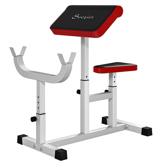 Preacher Curl Bench 265lbs, Adjustable Bicep Isolation Workout Station - White
