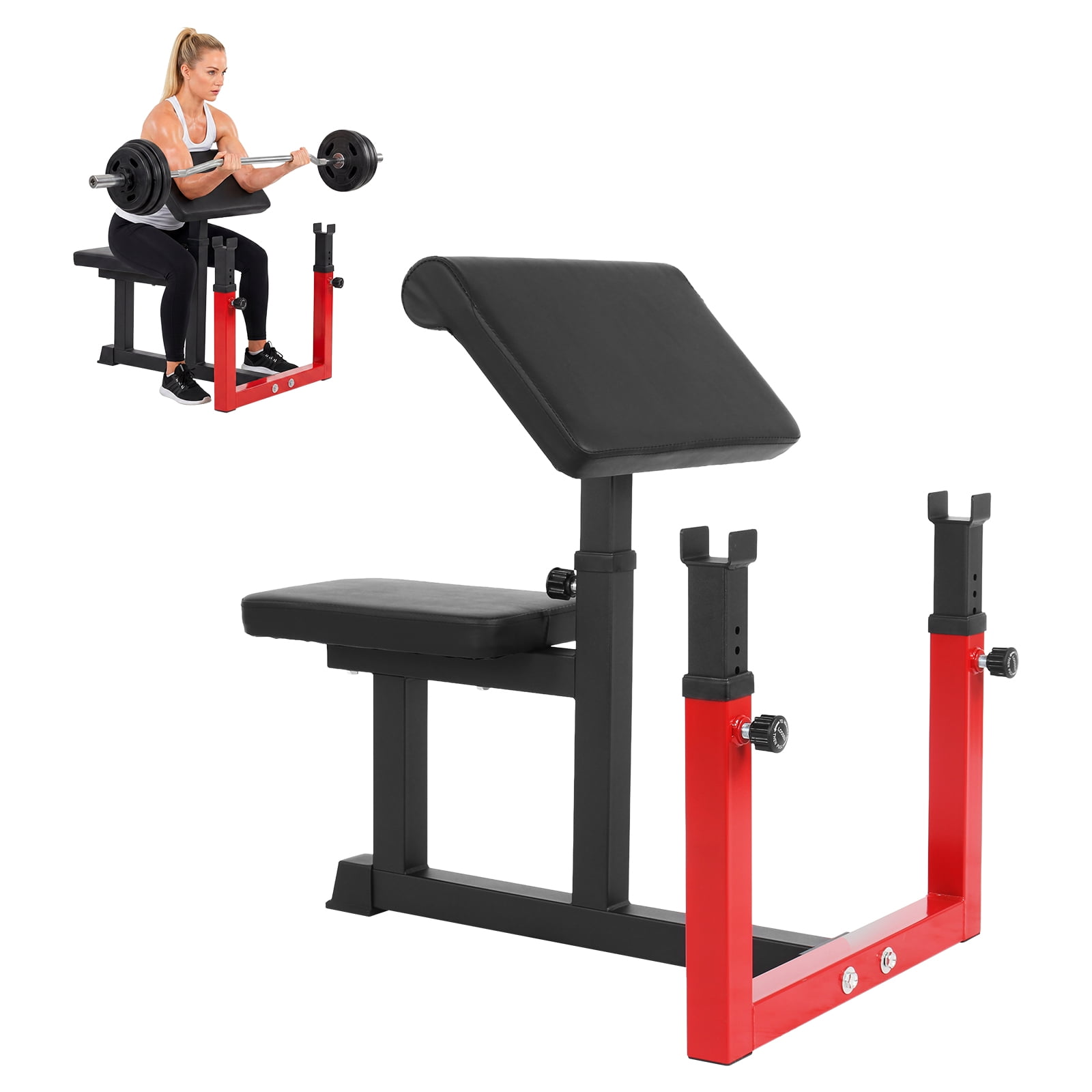 Preacher Curl Bench, Adjustable 5-Level Arm & 6-Level Rack, 300 LBS Capacity, 2" Thick Cushions