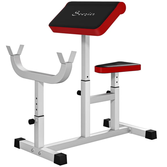 Preacher Curl Bench, Adjustable Seated Arm Isolated Barbell Dumbbell Bicep Station, Steel Frame, White