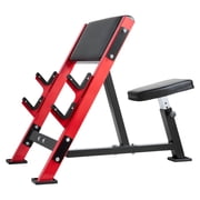 Preacher Curl Bench, Adjustable Weight Bench with Bar Holders, 660 LB Capacity, Seated Bicep Arm Isolator, Barbell Dumbbell Training