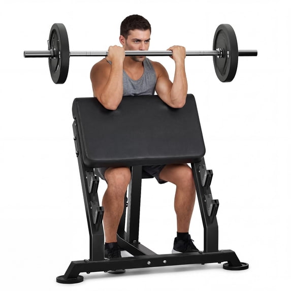 Preacher Curl Bench,Seated Arm Isolated Barbell Dumbbell Bicep Station for Arm Workout,Adjustable Bicep Curl Machine with 2 Bar Holders for Home Gym