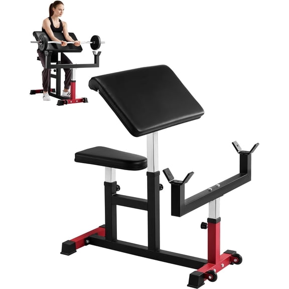 Preacher Curl Bench, Strength Training Biceps Machine, Max load 440 LBS Home Gym Equipment, Seated Arm Isolated Barbell Dumbbell Bicep Station, Adjustable Weight Benches for Home Gym