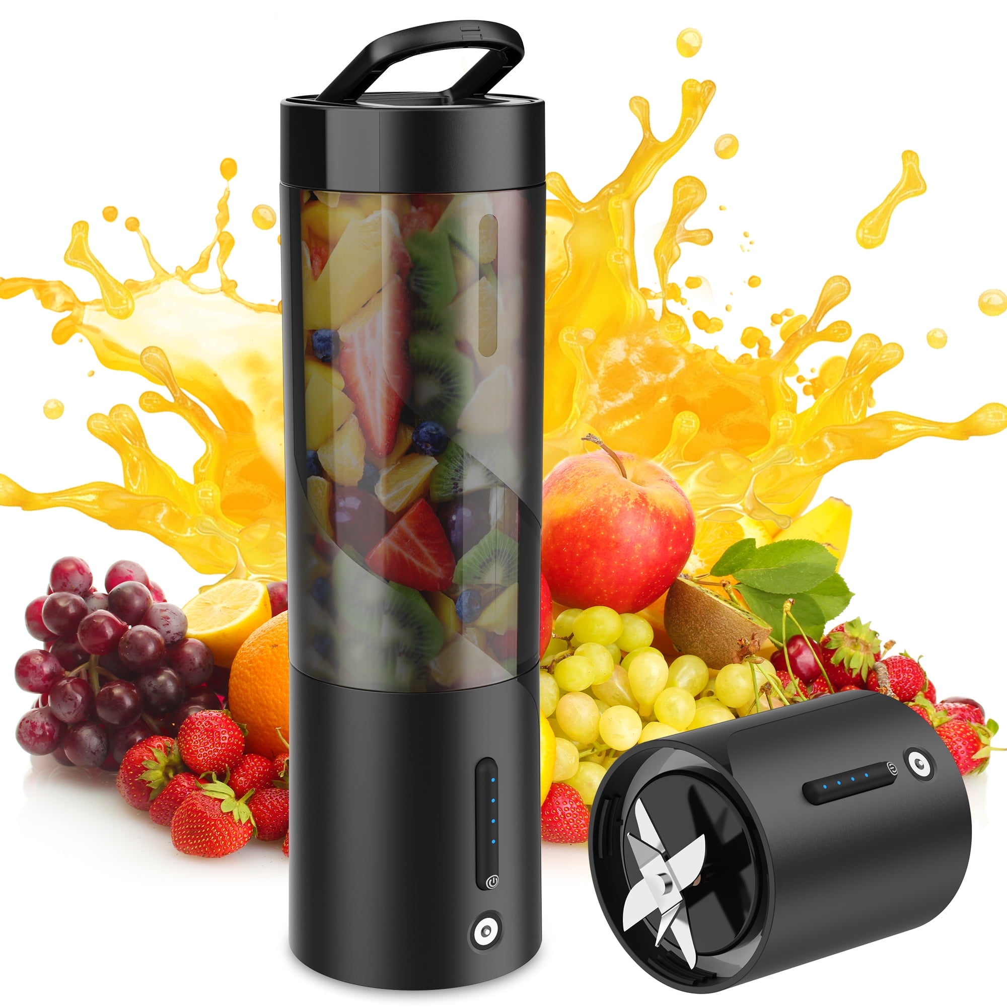 Suodoka 16 oz Portable Blender for Shakes & Smoothies, Magnetic USB Rechargeable Personal Blenders, Mini Juicer Mixer with Handle Lid for Carrying, Black