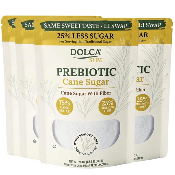 Prebiotic Cane Sugar Dolca Slim with Inulin Fiber 25% Less Sugar, Same Taste and Texture - Sweetness for Coffee, Tea & Baking Bakes, Browns & Measures 1:1 No Artificial Sweeteners