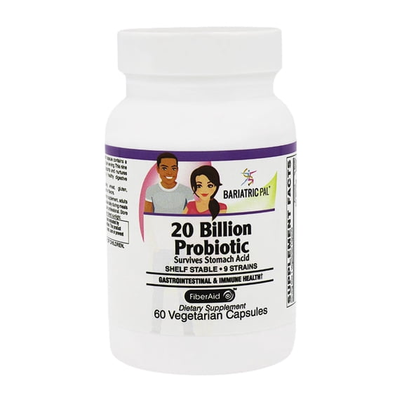 Prebiotic & Probiotic 20 Billion CFU Gastrointestinal & Immune Health Capsules with FiberAid™ by BariatricPal Size: 60 Count