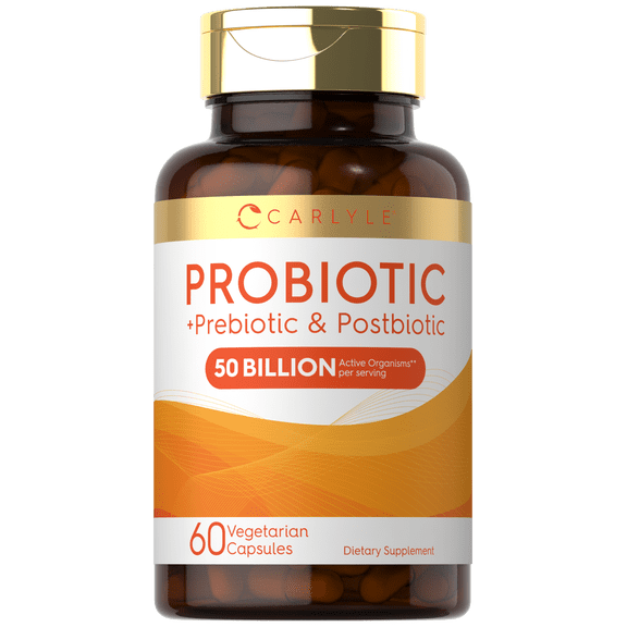 Prebiotic, Probiotic & Postbiotic | 50 Billion CFU | 60 Capsules | Vegetarian | by Carlyle