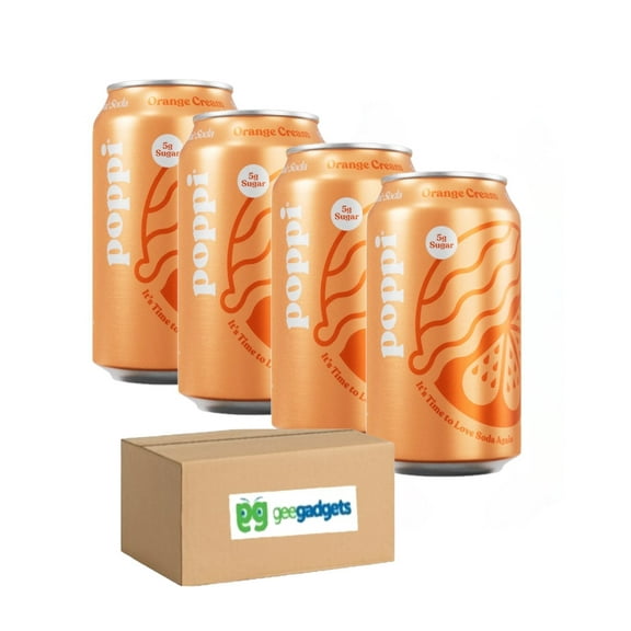 Prebiotic Soda For A Health Gut, Sparkling Poppi Soda, Kosher, Gluten Free & Non-GMO, 12 Ounce Can (Orange Creme) Pack of 4