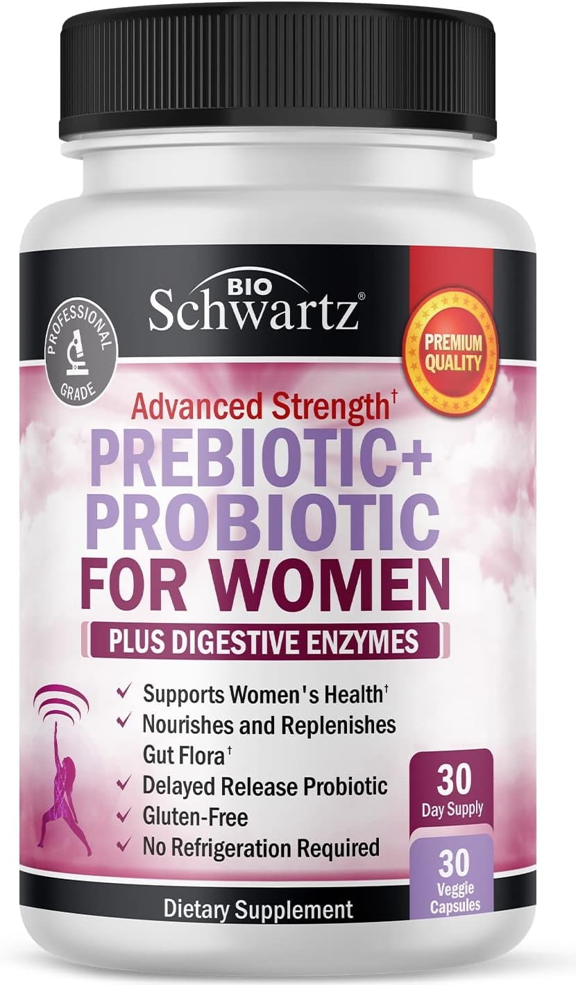 BioSchwartz Prebiotics and Probiotics with Digestive Enzymes for Women, 30 Capsules