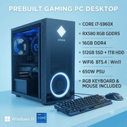 Prebuilt Gaming PC Desktop Core i7-5960X, RX580 8GB GDDR5, 16GB DDR4, 512GB SSD + 1TB HDD, WiFi6 BT5.4, Win11, 650W PSU,RGB Keyboard & Mouse