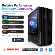 Gaming PC Desktop, Intel Core i7-6700K, GT 630 Graphics, 16GB RAM, 512GB SSD, WiFi 6, Bluetooth 5.4, Windows 11, 650W PSU