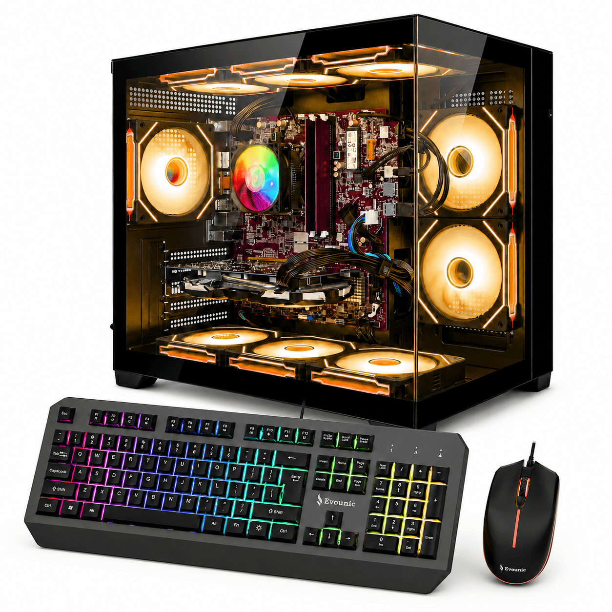 Prebuilt Gaming PC Desktop Intel Xeon E5 RX 580 32GB RAM 512GB SSD 1TB HDD WiFi 6 BT5.4 Win11 9x ARGB Fan RGB Keyboard & Mouse