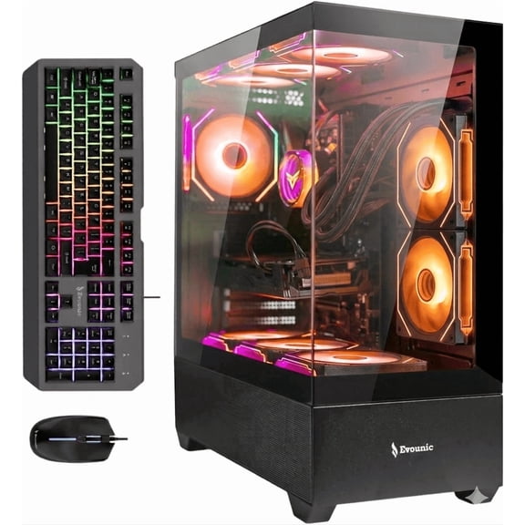 Prebuilt Gaming PC - Ryzen 5 3500X up to 4.1GHz, GTX 750Ti, 16GB RAM, 512GB SSD+1TB HDD, WiFi 6 & BT5.4, 9 RGB Fan, Win11, RGB KB & Mouse, 650W PSU