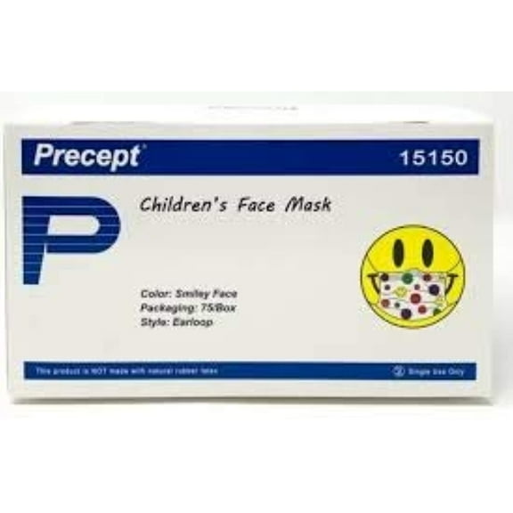 Precept 15150 Children's Face Mask EARLOOP, PFE Greater Than 99%, Child Sized, Happy Face Print BOX 75