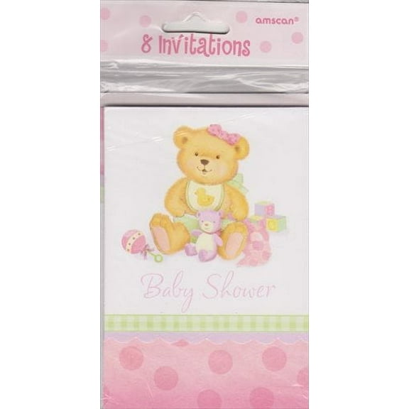 Precious Bear Pink Invitations w/ Env. (8ct)