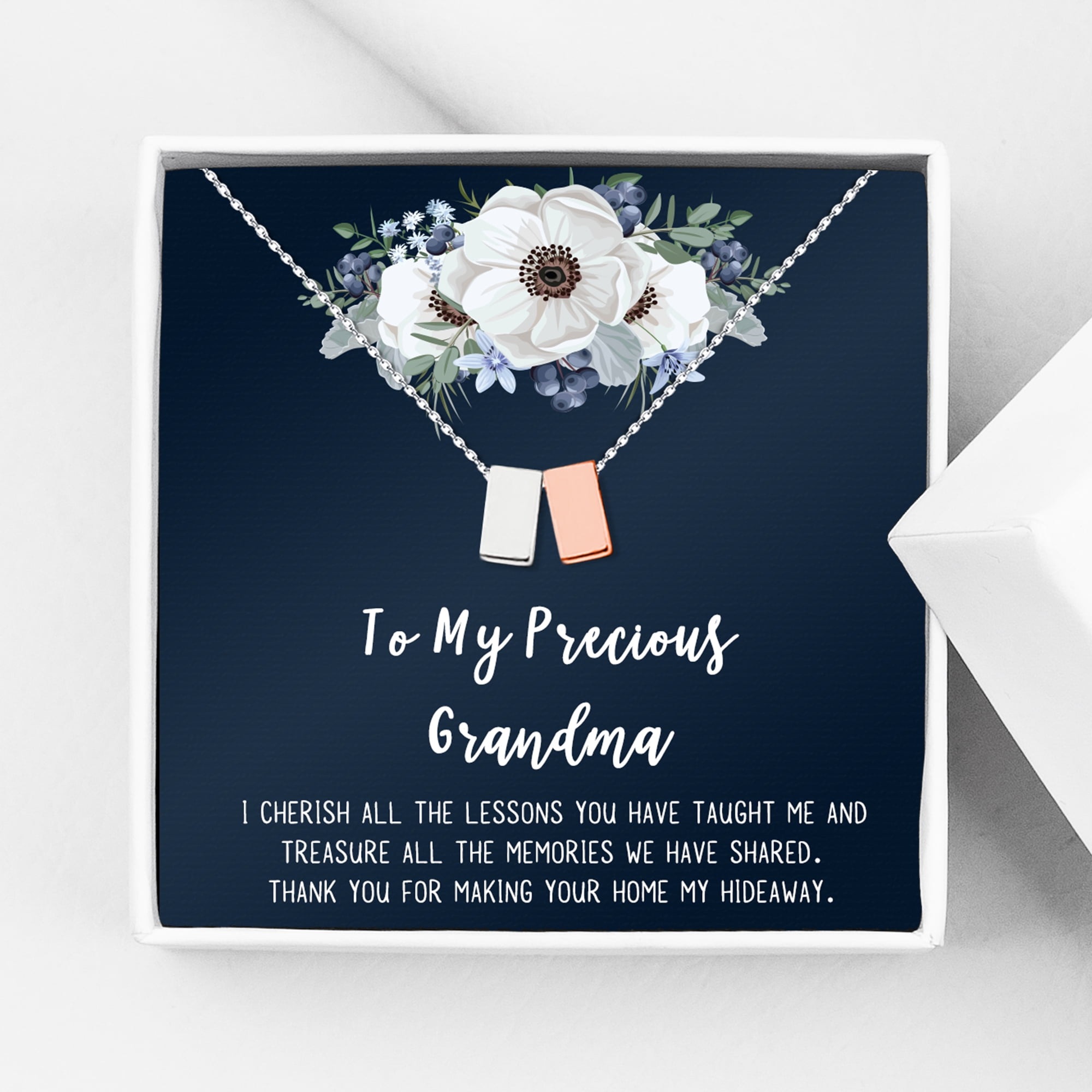 To My Precious Girlfriend Valentines Day Card and Necklace - Jewelry Gift Set - Gift for Mom - Gift for Girlfriend - Silver-Rose Gold Cube Necklace - Motivational Card - Ships Next Day!