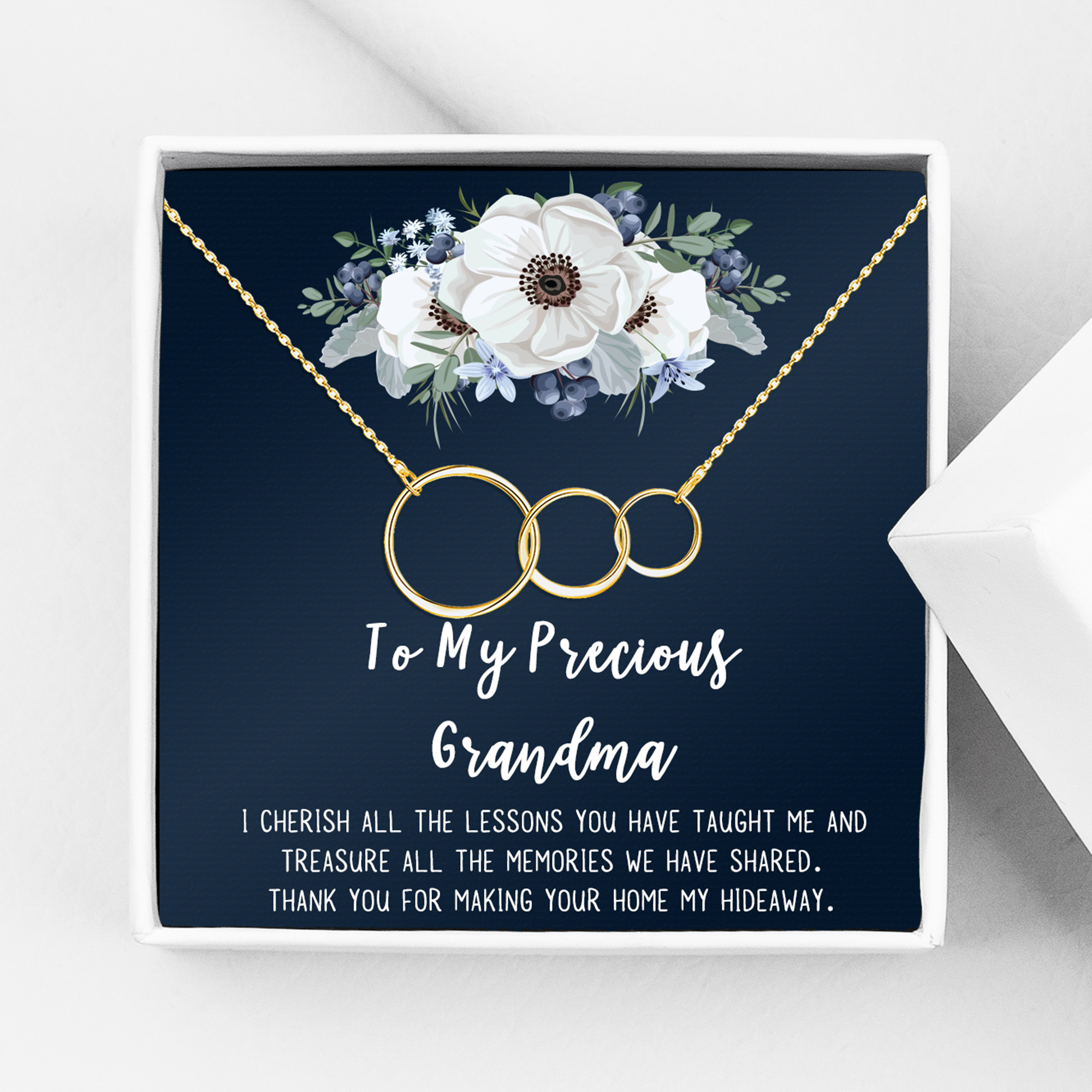 To My Precious Grandma Mother's Day Necklace, Mother's Day Gift, Mother's Day Card Necklace, Mother's Day Gift for Grandma, Gold Infinity Rings Mother's Day Necklace [Gold, No-Personalized Card]