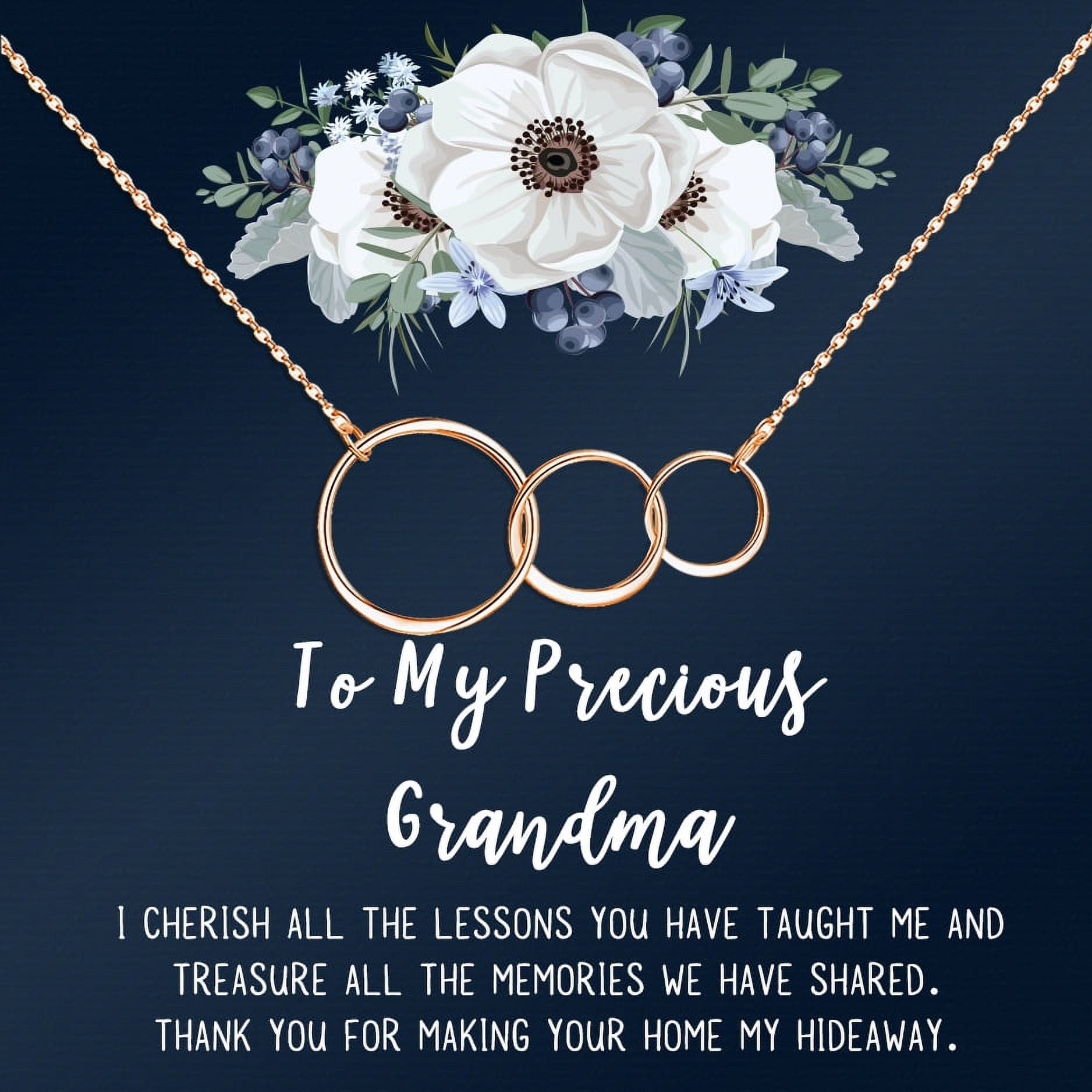 To My Precious Grandma Mother's Day Necklace, Mother's Day Gift, Mother's Day Card Necklace, Mother's Day Gift for Grandma, Gold Infinity Rings Mother's Day Necklace [Rose Gold, Personalized Card]
