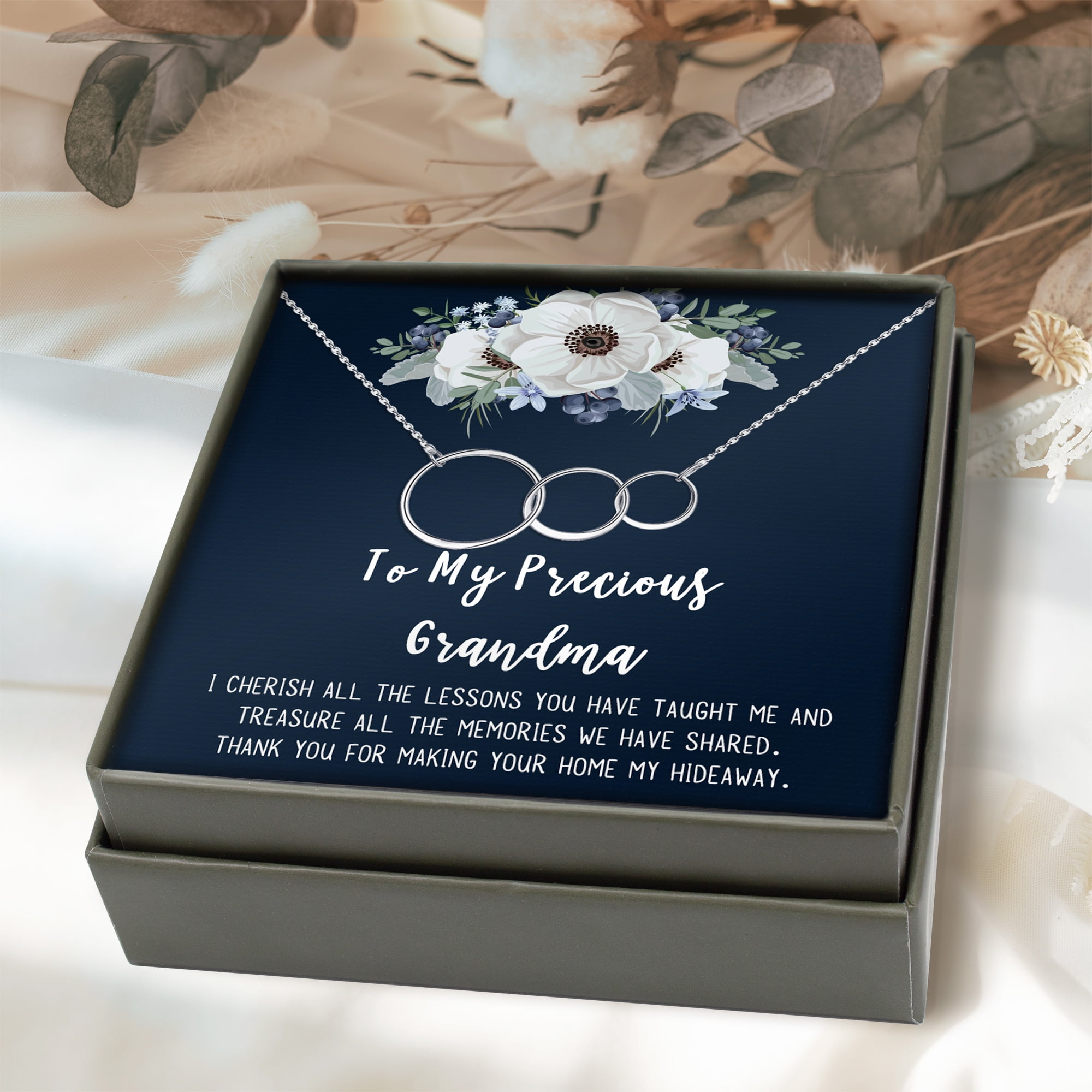 To My Precious Grandma Mother's Day Necklace, Mother's Day Gift, Mother's Day Card Necklace, Mother's Day Gift for Grandma, Silver Infinity Rings Mother's Day Necklace [Silver, No-Personalized Card]