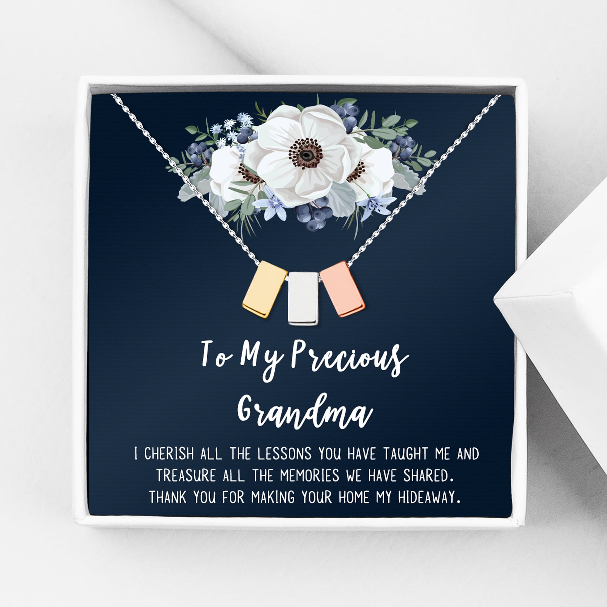 To My Precious Grandmother, Gift for Grandmother, Gift for Mother's Day, Mother's Day Card and Necklace Gift, Mother's Day Necklace Jewelry [Multi-color Cube, No-Personalized Card]