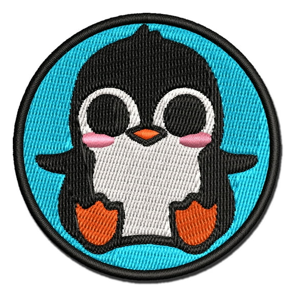Precious Kawaii Chibi Baby Penguin Sitting Applique Multi-Color Embroidered Iron-On Patch - 3 Inch Medium