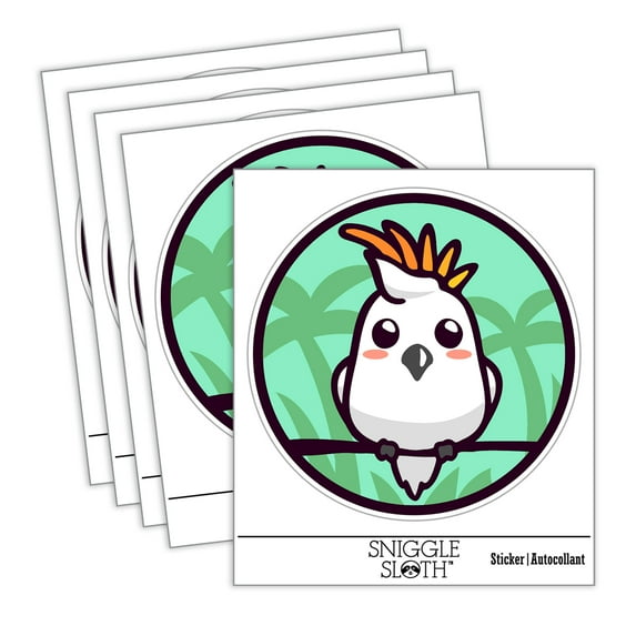 Precious Kawaii Chibi Sulphur-Crested Cockatoo Car Window Bumper Water Bottle Phone Tablet Laptop Waterproof Vinyl Decal Sticker Set 5-Pack - Gloss Finish - 4.0"