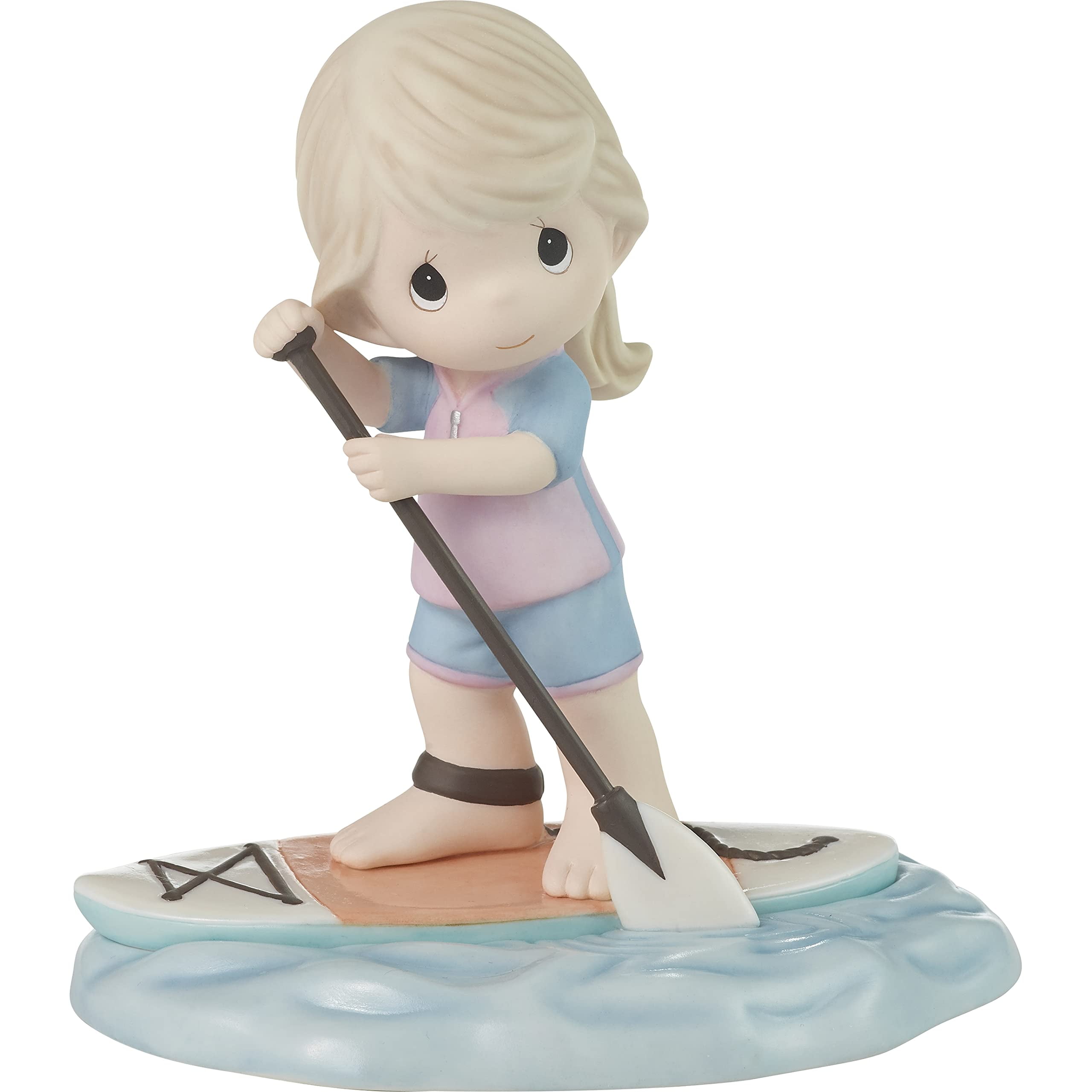Hand-Painted Blonde Paddleboarder Porcelain Spring Figurine